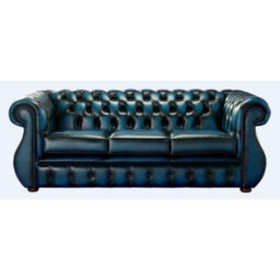 Chesterfield 3 Seater Antique Blue Leather Sofa Bespoke In Kimberley Style - thumbnail 1