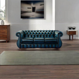 Chesterfield 3 Seater Antique Blue Leather Sofa Bespoke In Kimberley Style - thumbnail 3