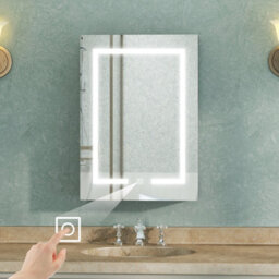 AVER-GROWTH Led Bathroom Mirror Cabinet 3 Colour Lights Dimmable Socket Demister Pad Touch/wall Switch Wall Mounted Cupboard Grey 40X70Cm - thumbnail 8