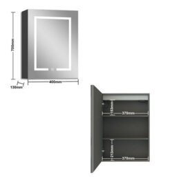 AVER-GROWTH Led Bathroom Mirror Cabinet 3 Colour Lights Dimmable Socket Demister Pad Touch/wall Switch Wall Mounted Cupboard Grey 40X70Cm - thumbnail 9