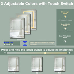 AVER-GROWTH Led Bathroom Mirror Cabinet 3 Colour Lights Dimmable Socket Demister Pad Touch/wall Switch Wall Mounted Cupboard Grey 40X70Cm - thumbnail 2