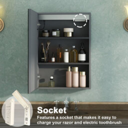 AVER-GROWTH Led Bathroom Mirror Cabinet 3 Colour Lights Dimmable Socket Demister Pad Touch/wall Switch Wall Mounted Cupboard Grey 40X70Cm - thumbnail 3