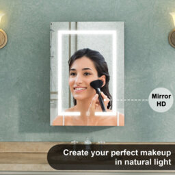 AVER-GROWTH Led Bathroom Mirror Cabinet 3 Colour Lights Dimmable Socket Demister Pad Touch/wall Switch Wall Mounted Cupboard Grey 40X70Cm - thumbnail 6