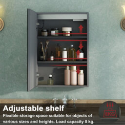 AVER-GROWTH Led Bathroom Mirror Cabinet 3 Colour Lights Dimmable Socket Demister Pad Touch/wall Switch Wall Mounted Cupboard Grey 40X70Cm - thumbnail 7
