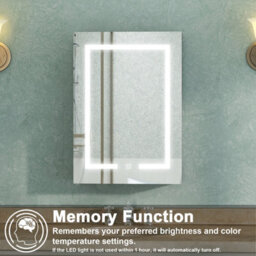 AVER-GROWTH Led Bathroom Mirror Cabinet 3 Colour Lights Dimmable Socket Demister Pad Touch/wall Switch Wall Mounted Cupboard Grey 40X70Cm - thumbnail 5
