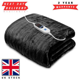 Purus Deluxe Black Electric Throw Heated Double Over Blanket Soft Fleece 9 Heat & 12 Timer Settings - thumbnail 9