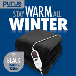 Purus Deluxe Black Electric Throw Heated Double Over Blanket Soft Fleece 9 Heat & 12 Timer Settings - thumbnail 7