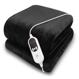 Purus Deluxe Black Electric Throw Heated Double Over Blanket Soft Fleece 9 Heat & 12 Timer Settings