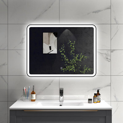 Sline 800X600mm Bathroom Led Mirror With 3-Colour Light Modes Memory Function Demister Pad Black Metal Frame - image 1