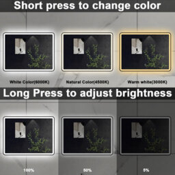 Sline 800X600mm Bathroom Led Mirror With 3-Colour Light Modes Memory Function Demister Pad Black Metal Frame - thumbnail 3