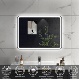 Sline 800X600mm Bathroom Led Mirror With 3-Colour Light Modes Memory Function Demister Pad Black Metal Frame - thumbnail 2