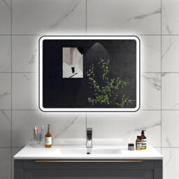 Sline 800X600mm Bathroom Led Mirror With 3-Colour Light Modes Memory Function Demister Pad Black Metal Frame