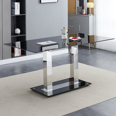 Furniture in Fashion Jet Large Black Glass Dining Table With Chrome Supports - image 1