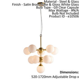 Ceiling Pendant Light Satin Brass Plate & Gloss White Glass 11 X 18W G9 - thumbnail 2