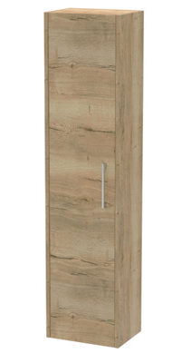 Hudson Reed Juno Wall Hung Tall Storage Cabinet With Soft Close Door, Autumn Oak, 1433 X 350 mm - image 1