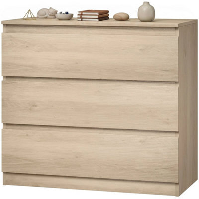 Chest, 3-Drawer Storage Organiser Unit For Bedroom, Living Room, Oak - image 1