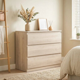 Chest, 3-Drawer Storage Organiser Unit For Bedroom, Living Room, Oak - thumbnail 2