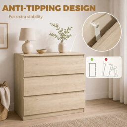 Chest, 3-Drawer Storage Organiser Unit For Bedroom, Living Room, Oak - thumbnail 4