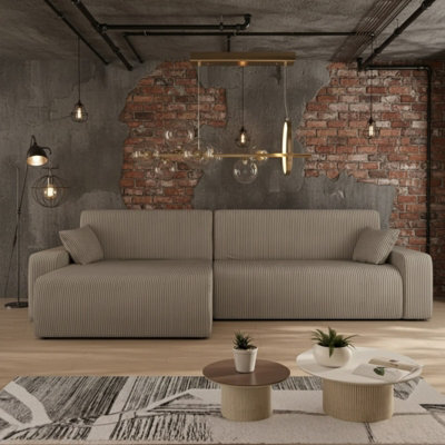 Piano L Maxi Large Corduroy Corner Sofa Bed With Storage And Bedding Compartment Versatile L Shaped Settee For Living Room Beige - image 1