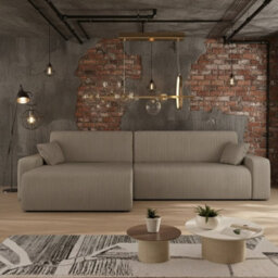 Piano L Maxi Large Corduroy Corner Sofa Bed With Storage And Bedding Compartment Versatile L Shaped Settee For Living Room Beige - thumbnail 1