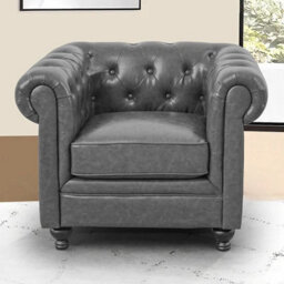 Furniture in Fashion Hertford Chesterfield Faux Leather 1 Seater Sofa In Vintage Grey - thumbnail 1