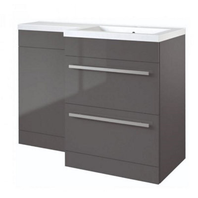 Clifton Bathroom Right Handed 2 Drawer Combination Unit With L Shape Basin 1100mm Wide - Storm Grey Gloss - Brassware Not Included - image 1