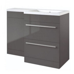 Clifton Bathroom Right Handed 2 Drawer Combination Unit With L Shape Basin 1100mm Wide - Storm Grey Gloss - Brassware Not Included - thumbnail 1