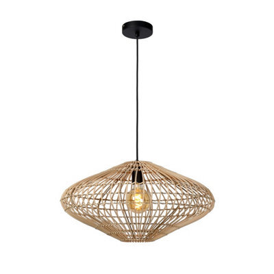 Lucide Magali Scandinavian Rattan Pendant Light 56Cm - 1Xe27 - Light Wood - image 1
