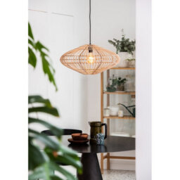 Lucide Magali Scandinavian Rattan Pendant Light 56Cm - 1Xe27 - Light Wood - thumbnail 4