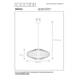 Lucide Magali Scandinavian Rattan Pendant Light 56Cm - 1Xe27 - Light Wood - thumbnail 9