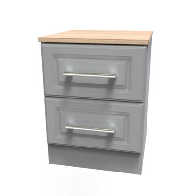 Sevilla Ready Assembled Matt Dark Grey Light Oak Effect 2 Drawer Bedside Chest (H)505mm (W)395mm (D)415mm - image 1