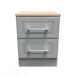 Sevilla Ready Assembled Matt Dark Grey Light Oak Effect 2 Drawer Bedside Chest (H)505mm (W)395mm (D)415mm - thumbnail 2
