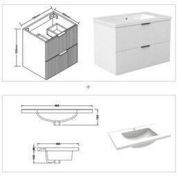 AVER-GROWTH 800mm Bathroom Vanity Unit With Ceramic Basin Sink 2 Drawer Wall Hung Black Handles Matt White Bathroom Cabinet Storage Cupboard - thumbnail 4