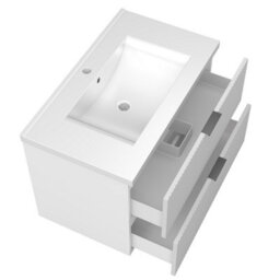AVER-GROWTH 800mm Bathroom Vanity Unit With Ceramic Basin Sink 2 Drawer Wall Hung Black Handles Matt White Bathroom Cabinet Storage Cupboard - thumbnail 2