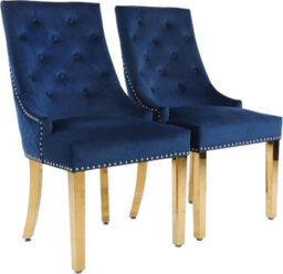 Hygrad Built to Survive Set Of 2 Dining Chairs With Gold Metal Legs, Velvet Upholstered Armless Chair Back Ring Pull, Luxury Kitchen Chairs - thumbnail 3