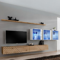 Switch Lamel Xvii Living Room Wall Unit Modern Furniture Set With Tv Cabinets Bookcases And Shelves Push To Open Wotan White Gloss - thumbnail 1