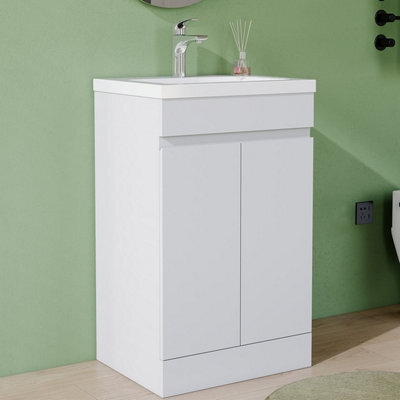 AVER-GROWTH 500mm Vanity Unit With Basin High Gloss White Ceramic Sink Floor Standing Bathroom Storage Cabinet Soft Close Hinges 2 Doors - image 1