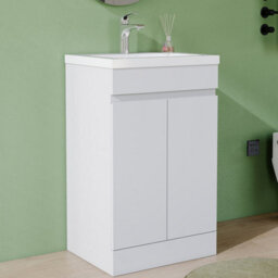 AVER-GROWTH 500mm Vanity Unit With Basin High Gloss White Ceramic Sink Floor Standing Bathroom Storage Cabinet Soft Close Hinges 2 Doors