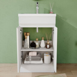 AVER-GROWTH 500mm Vanity Unit With Basin High Gloss White Ceramic Sink Floor Standing Bathroom Storage Cabinet Soft Close Hinges 2 Doors - thumbnail 4