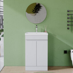 AVER-GROWTH 500mm Vanity Unit With Basin High Gloss White Ceramic Sink Floor Standing Bathroom Storage Cabinet Soft Close Hinges 2 Doors - thumbnail 5