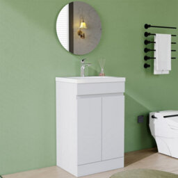 AVER-GROWTH 500mm Vanity Unit With Basin High Gloss White Ceramic Sink Floor Standing Bathroom Storage Cabinet Soft Close Hinges 2 Doors - thumbnail 2