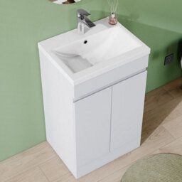 AVER-GROWTH 500mm Vanity Unit With Basin High Gloss White Ceramic Sink Floor Standing Bathroom Storage Cabinet Soft Close Hinges 2 Doors - thumbnail 3