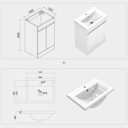 AVER-GROWTH 500mm Vanity Unit With Basin High Gloss White Ceramic Sink Floor Standing Bathroom Storage Cabinet Soft Close Hinges 2 Doors - thumbnail 7