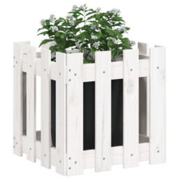Berkfield Garden Planter With Fence Design White 40X40X40 Cm Solid Wood Pine - thumbnail 3