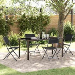 Berkfield Modern Garden Dining Set Folding 5 Pcs Black Textilene And Steel - thumbnail 2