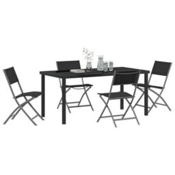 Berkfield Modern Garden Dining Set Folding 5 Pcs Black Textilene And Steel - thumbnail 3