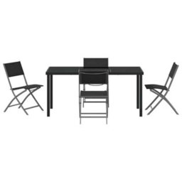 Berkfield Modern Garden Dining Set Folding 5 Pcs Black Textilene And Steel - thumbnail 7