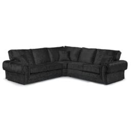 Furnishings For Less UK Chelsea Black Crushed Velvet 5 Seater Large Corner Sofa 2 Corner 2 Rolled Arms