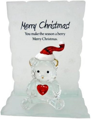 Engraved Glass Crystal Bear Gift Ornaments Set Poem Poetic Writing Xmas Message Merry Christmas - image 1