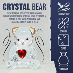 Engraved Glass Crystal Bear Gift Ornaments Set Poem Poetic Writing Xmas Message Merry Christmas - thumbnail 2